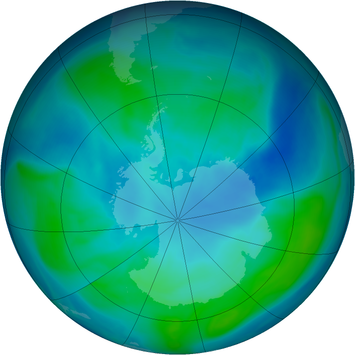 Antarctic ozone map for 28 January 2005